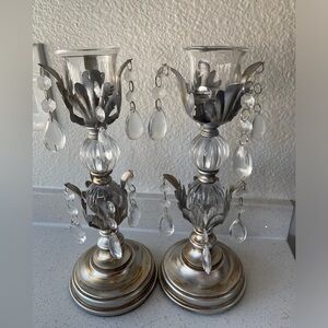 Glam Crystal Candle Holders Set of 2 – 12” Silver & Glass
